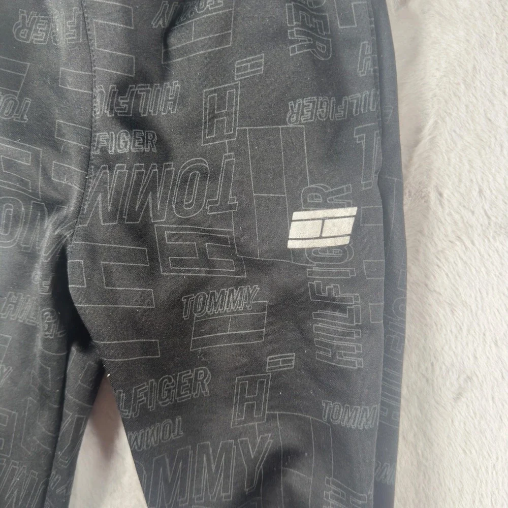 Tommy Hilfiger Boys Black All Over‎ Logo Jogger Sweatpants Size 7 Kids